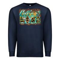 Navy bee kind with sunflower and leopard background Premium Sweatshirt - Artiststas