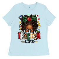 Baby Blue teacher life afro locs messy bun Ladies Tee - texasbilliewilder