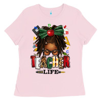 Bubblegum Pink teacher life afro locs messy bun Ladies Tee - texasbilliewilder