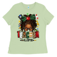 Teacher Life Afro Locs Messy Bun Ladies Tee | Teevron