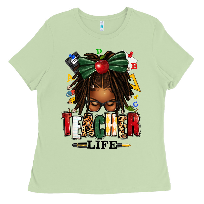 Teacher Life Afro Locs Messy Bun Ladies Tee by texasbilliewilder | Teevron