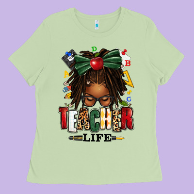 Ladies Tee teacher life afro locs messy bun
