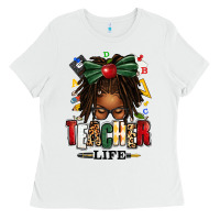 White teacher life afro locs messy bun Ladies Tee - texasbilliewilder
