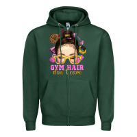 Sports Green messy bun gym hair dont care Zipper Hoodie - NancyCooperArtShop
