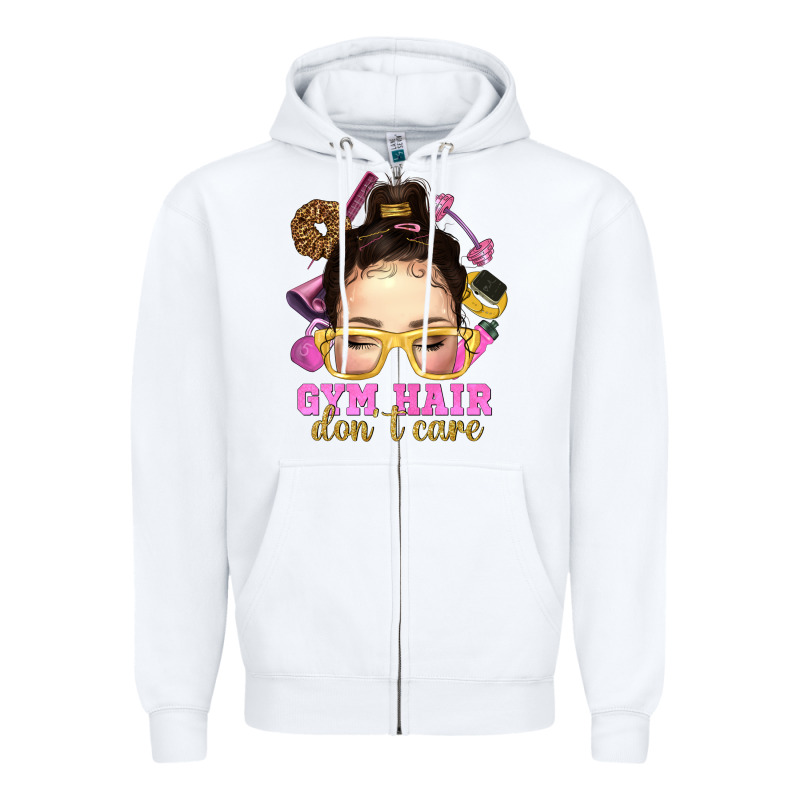 Messy Bun Gym Hair Dont Care Zipper Hoodie by NancyCooperArtShop | Teevron