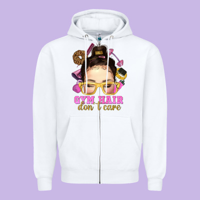 Messy Bun Gym Hair Dont Care Zipper Hoodie Designed By Nancycooperartshop