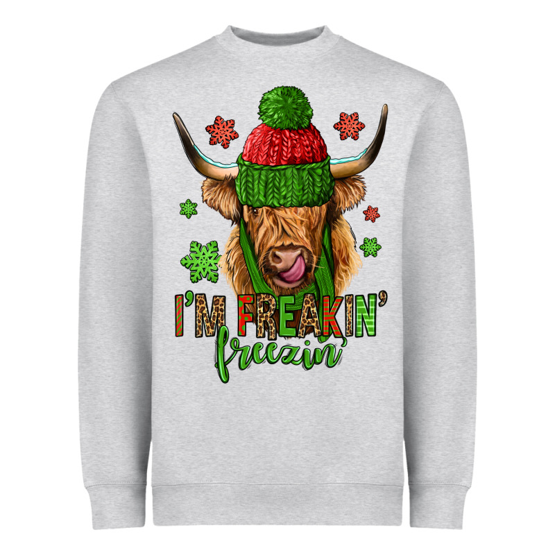 I'm Freakin Freezin Christmas Long Haired Cow Heavyweight Sweatshirt by Jasminsmagicworld | Teevron