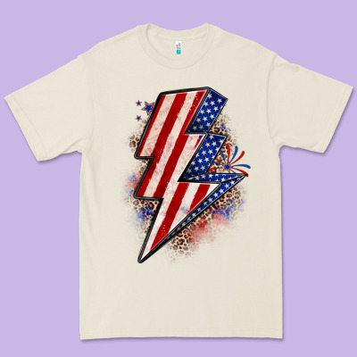 Leopard American Flag Lightning Bolt Premium Tee Designed By Zillion Design Studio