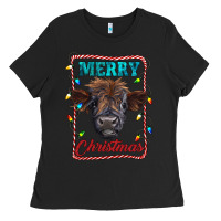 Black Merry Christmas Calf Ladies Tee - RanaPortraitStore