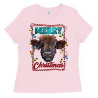 Bubblegum Pink Merry Christmas Calf Ladies Tee - RanaPortraitStore