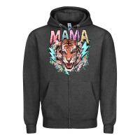 Charcoal Heather mama tiger lightning bolt Zipper Hoodie - NancyCooperArtShop