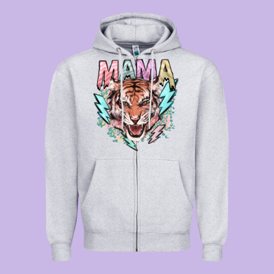 Mama Tiger Lightning Bolt Zipper Hoodie Designed By Nancycooperartshop