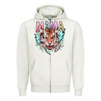 Oatmeal Heather mama tiger lightning bolt Zipper Hoodie - NancyCooperArtShop