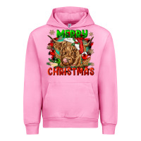 Fuchsia Pink merry christmas cow Urban Hoodie - CowGirlArtShop