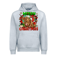 Heather Grey merry christmas cow Urban Hoodie - CowGirlArtShop