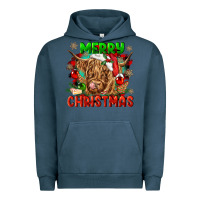 Pigment Midnight Navy merry christmas cow Urban Hoodie - CowGirlArtShop