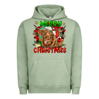 Pigment Oil Green merry christmas cow Urban Hoodie - CowGirlArtShop
