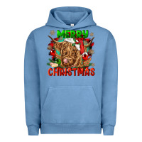Pigment Pebble Blue merry christmas cow Urban Hoodie - CowGirlArtShop