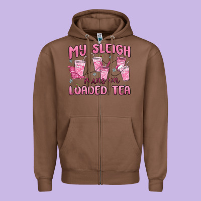 My Sleigh Runs On Loaded Tea Zipper Hoodie Designed By Maliassmallbusiness
