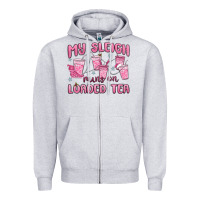 Heather Grey my sleigh runs on loaded tea Zipper Hoodie - MaliasSmallBusiness