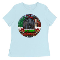 Baby Blue Black Angus Cattle Merry Christmas Ladies Tee - RanaPortraitStore