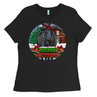 Black Angus Cattle Merry Christmas Ladies Tee | Teevron