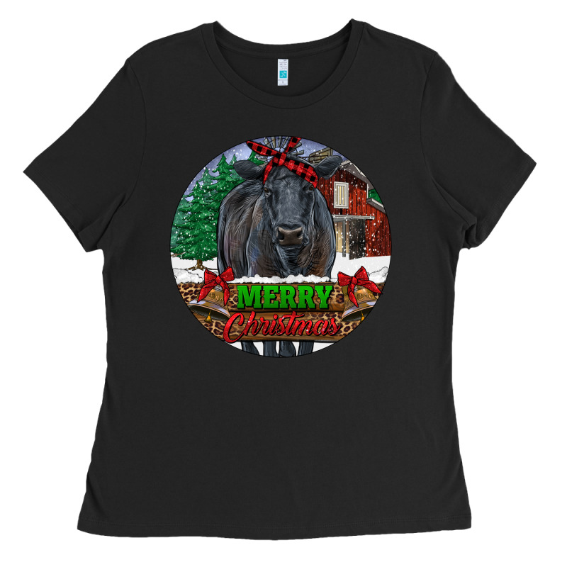 Black Angus Cattle Merry Christmas Ladies Tee by RanaPortraitStore | Teevron