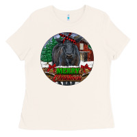 Bone Black Angus Cattle Merry Christmas Ladies Tee - RanaPortraitStore