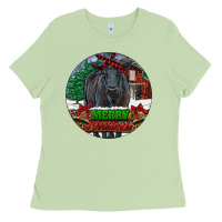 Matcha Black Angus Cattle Merry Christmas Ladies Tee - RanaPortraitStore
