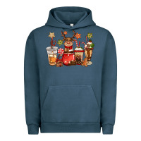 Pigment Midnight Navy christmas reindeer coffee Urban Hoodie - CowGirlArtShop