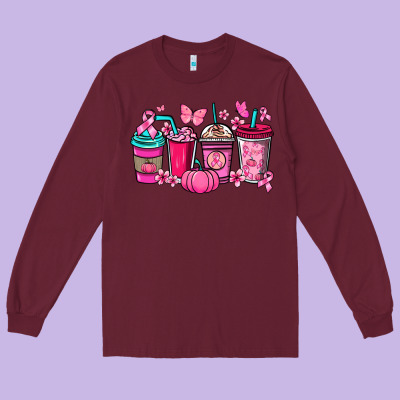 Cancer Coffee Cups Long Sleeve Tee Designed By Nancycooperartshop