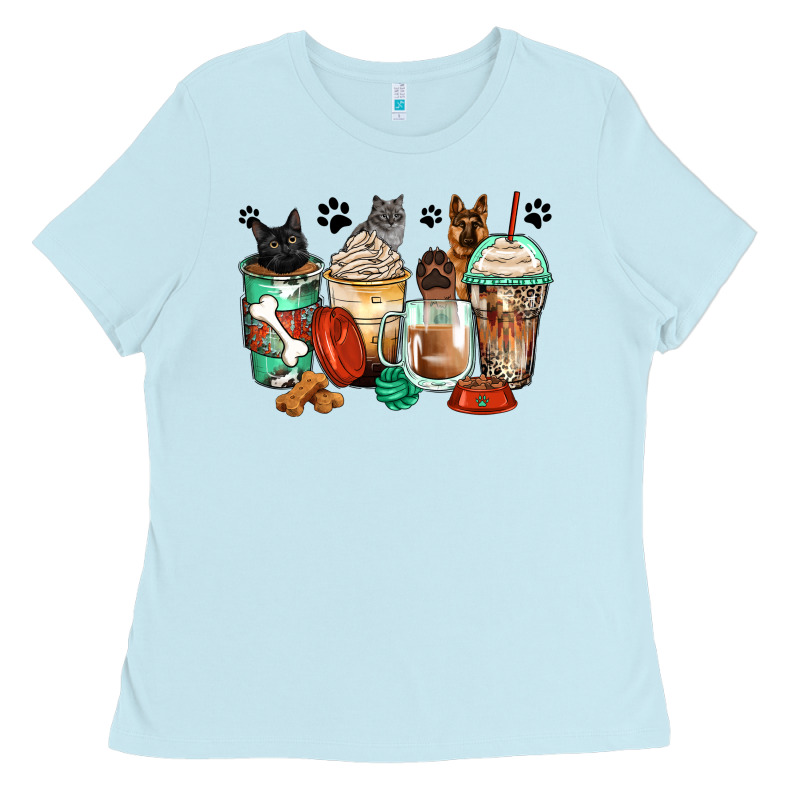 German Shepherd Black And Grey Cat Coffee Cups Ladies Tee by Zillion Design Studio | Teevron