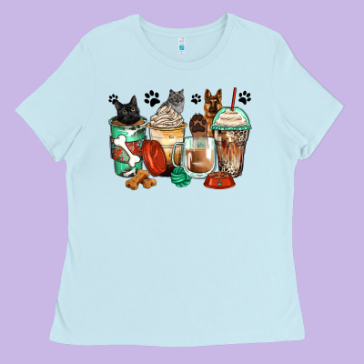 German Shepherd Black And Grey Cat Coffee Cups Ladies Tee Designed By Zillion Design Studio