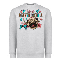 Heather Grey life is better with a pug Heavyweight Sweatshirt - Jasminsmagicworld