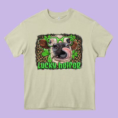 Lucky Heifer With Glasses St Patricks Heavy Core Tee Designed By Artiststas