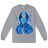 Heather Grey blueribbon with boxing gloves Long Sleeve Tee - NancyCooperArtShop