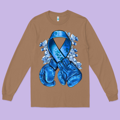Blueribbon With Boxing Gloves Long Sleeve Tee Designed By Nancycooperartshop