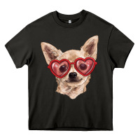 Asphalt Chihuahua dog with love glasses Heavy Core Tee - RanaPortraitStore