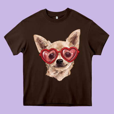 Heavy Core Tee Chihuahua dog with love glasses