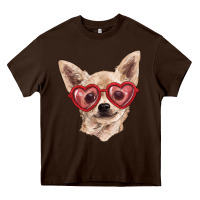 Chocolate Brown Chihuahua dog with love glasses Heavy Core Tee - RanaPortraitStore