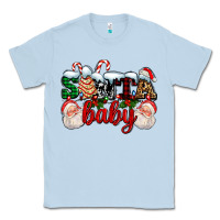 Dusty Blue santa baby with santa and christmas tree cake Classic Tee - AdoDesignShop