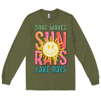 Army Green boat waves sun rays lake days Long Sleeve Tee - JahusDesignShop