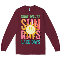 Burgundy boat waves sun rays lake days Long Sleeve Tee - JahusDesignShop