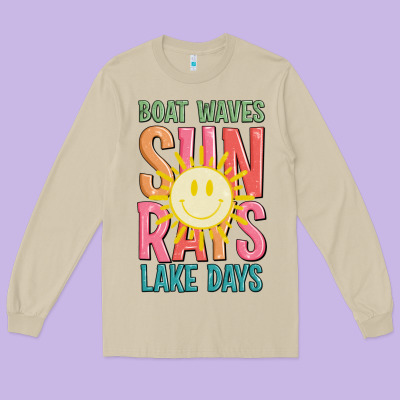 Boat Waves Sun Rays Lake Days Long Sleeve Tee Designed By Jahusdesignshop