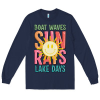 Navy boat waves sun rays lake days Long Sleeve Tee - JahusDesignShop