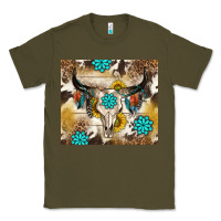 Army Green cowhide leopard bull skull gemstone Classic Tee - NancyCooperArtShop
