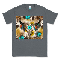 Charcoal Heather cowhide leopard bull skull gemstone Classic Tee - NancyCooperArtShop