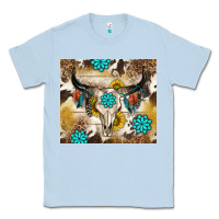 Dusty Blue cowhide leopard bull skull gemstone Classic Tee - NancyCooperArtShop