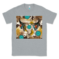 Heather Grey cowhide leopard bull skull gemstone Classic Tee - NancyCooperArtShop