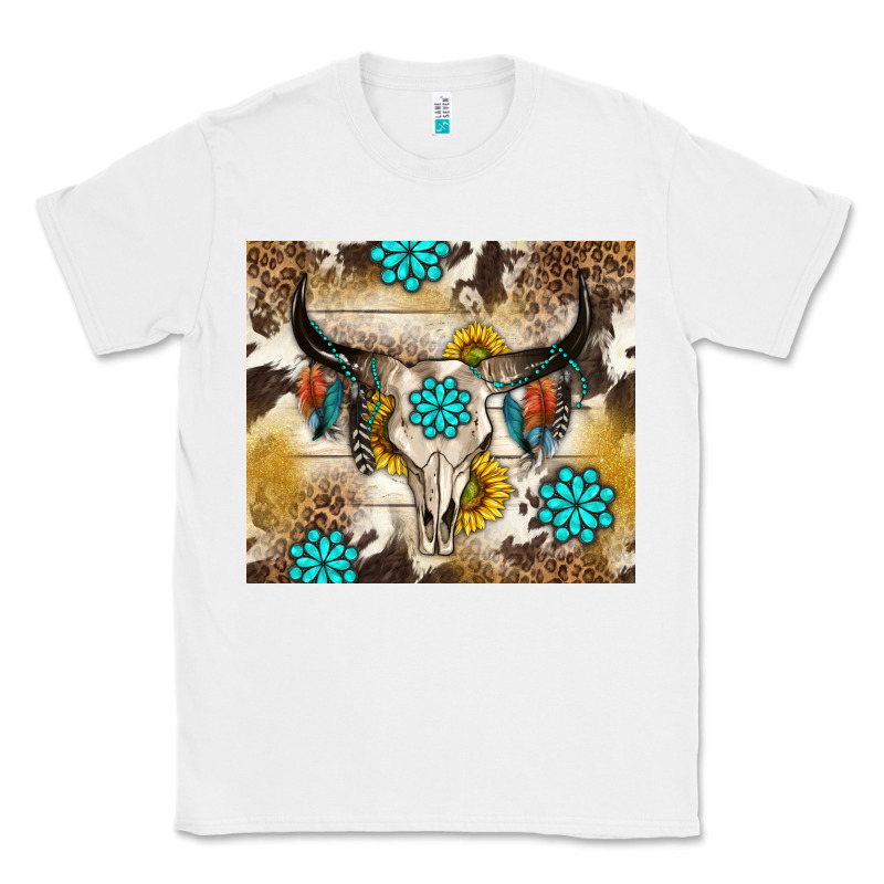Cowhide Leopard Bull Skull Gemstone Classic Tee by NancyCooperArtShop | Teevron